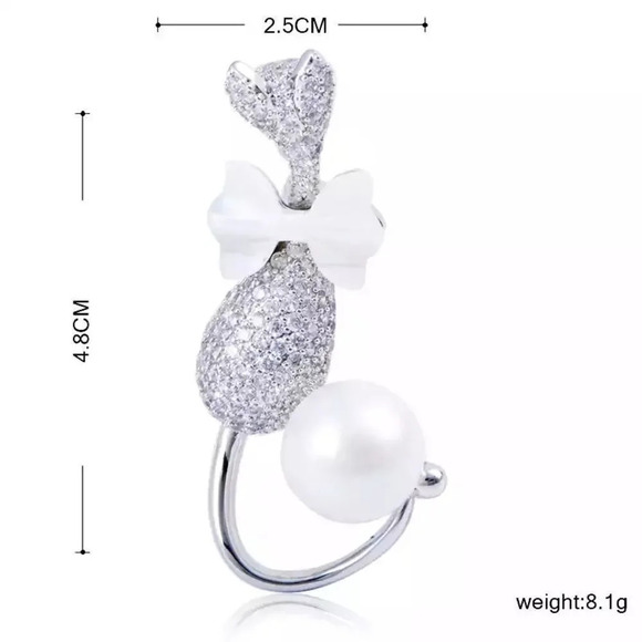 VQ Rhinestones Cat Brooch with a Bow - Picture 3 of 6